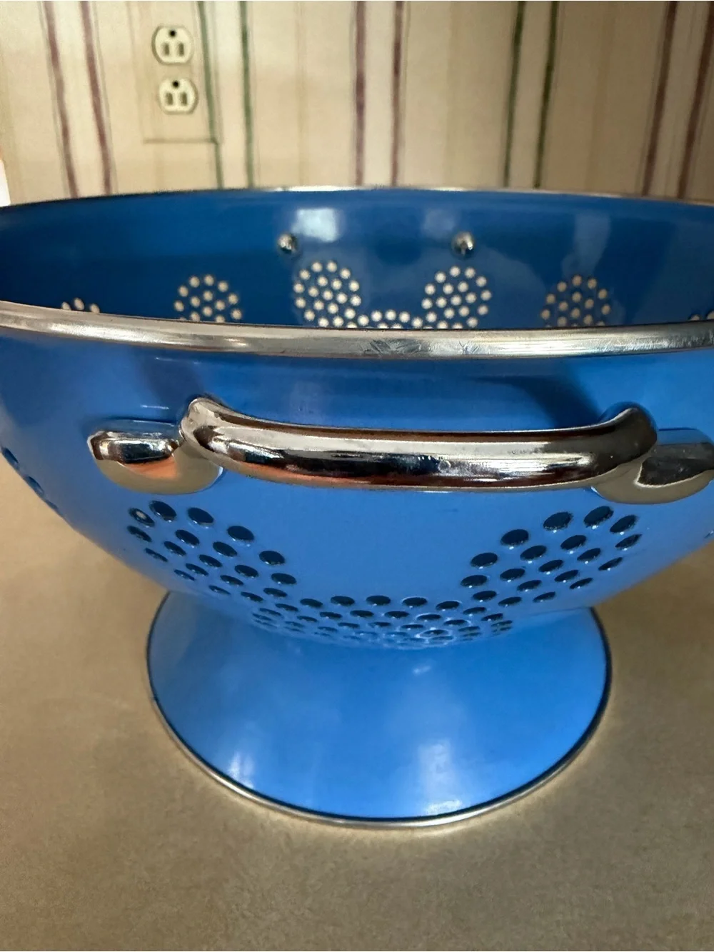 Vintage Disney Icon Blue Metal Kitchen Colander with Silver Handles